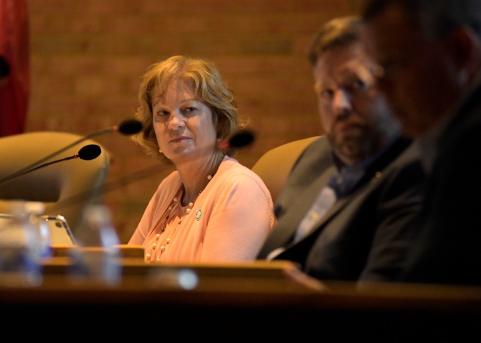 <strong>Germantown Alderman Sherrie Hicks listens to a colleague during a meeting on July 12, 2021.</strong> (Houston Cofield/Daily Memphian file)