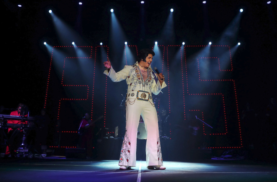<strong>Bruno Nesci performs in the 2021 Ultimate Elvis Tribute Artist Contest at Graceland, Aug. 12, 2021.</strong> (Patrick Lantrip/Daily Memphian)