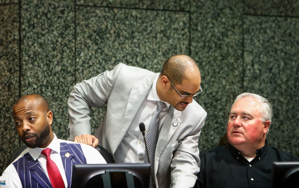 <strong>Shelby County Commissioners Edmund Ford Jr. (middle, in 2019) had proposed one-time bonuses instead of pay raises for county employees. Now raises have been approved as well.</strong> (Mark Weber/Daily Memphian)