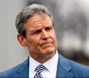 Tennessee Gov. Bill Lee speaks at a Feb. 26, 2021 press conference outside of the Pipkin Building in Memphis, Tennessee. (Patrick Lantrip/Daily Memphian)