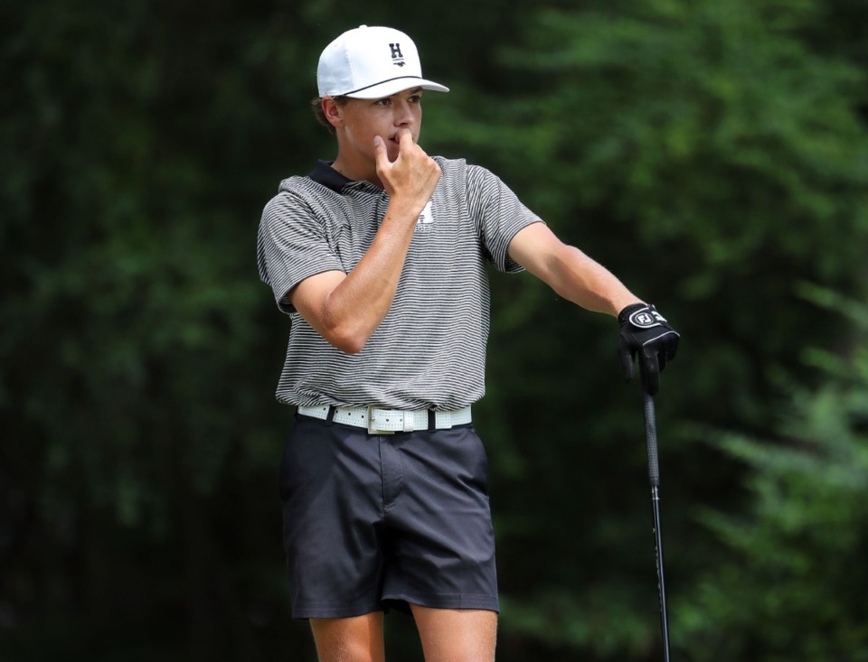 <strong>Jackson McCommon watches his drive while competing in the Ronnie Wenzler golf tournament at Windyke County Club on Aug. 26, 2021.</strong> (Patrick Lantrip/Daily Memphian)