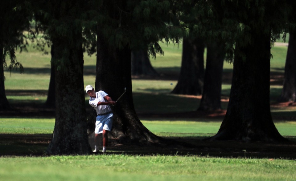 <strong>Rivers Veazey hits onto the fairway while competing in the Ronnie Wenzler golf tournament at Windyke County Club on Aug. 26, 2021.</strong> (Patrick Lantrip/Daily Memphian)