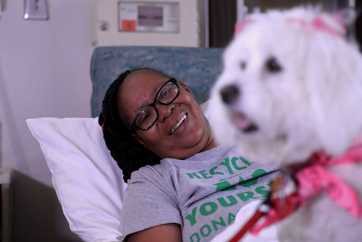 <strong>&ldquo;She&rsquo;s so pretty,&rdquo; St. Francis patient Robbie Gail Woods said after a visit from Lily on Wednesday, Sept. 26. &ldquo;When the dog came in, it just brightened up my world and brightened up my day," Woods said.</strong>&nbsp;(Patrick Lantrip/Daily Memphian)