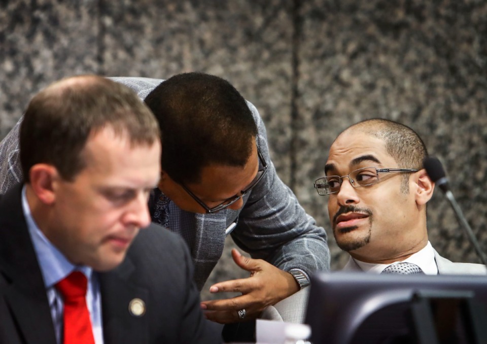 <strong>Shelby County Commissioner Edmund Ford Jr. (seen at right in 2019)&nbsp;pushed for a schedule of getting the bonuses that was similar to the City of Memphis schedule.</strong>&nbsp; (Mark Weber/Daily Memphian file)