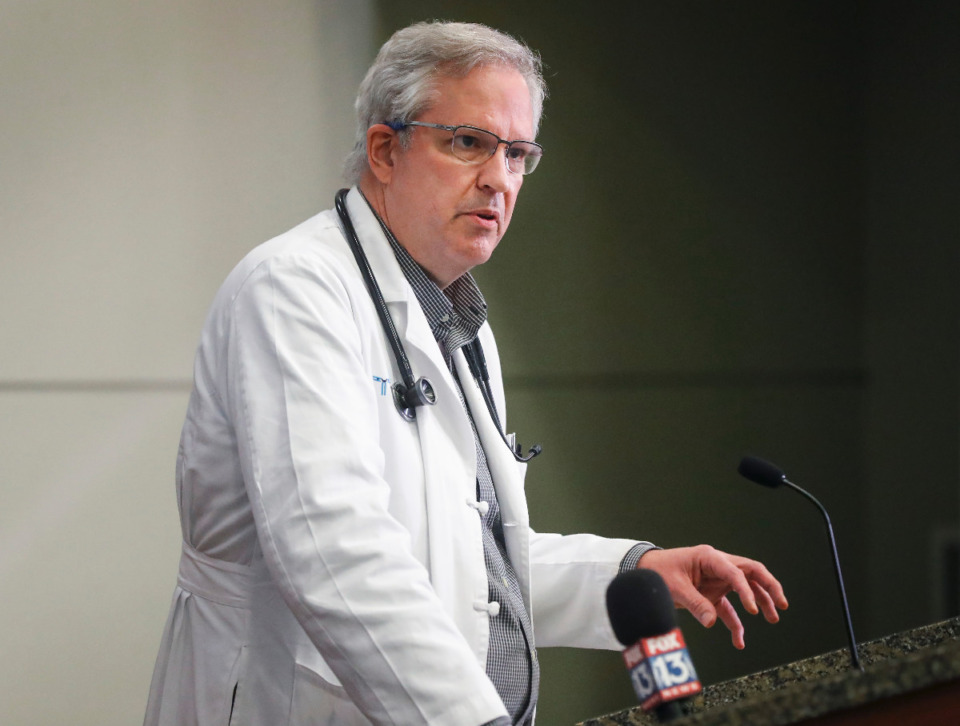 <strong>Baptist Memorial Hospital-Memphis&rsquo; Dr. Stephen Threlkeld speaks during a press conference on Tuesday, Aug. 31, 2021.</strong> (Mark Weber/The Daily Memphian)