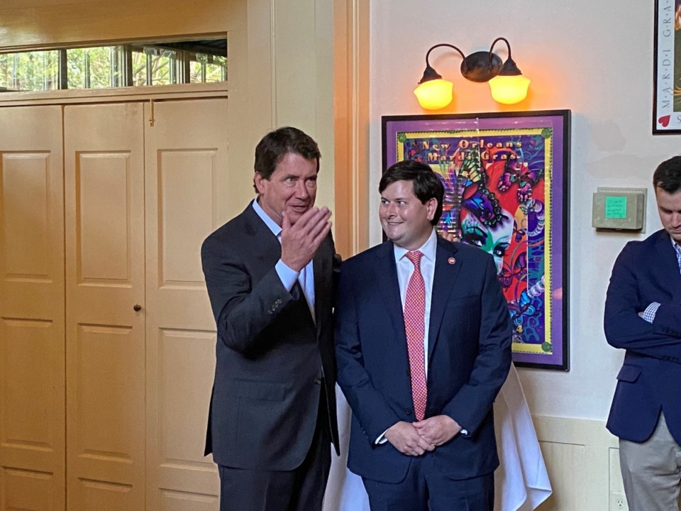 <strong>U.S. Sen. Bill Hagerty of Tennessee (left) remained critical of the Biden administration&rsquo;s withdrawal of U.S. troops from Afghanistan as he endorsed Republican state Rep. John Gillespie&rsquo;s re-election bid Wednesday, Sept. 1, at an East Memphis fundraiser.</strong> (Daily Memphian/Bill Dries)