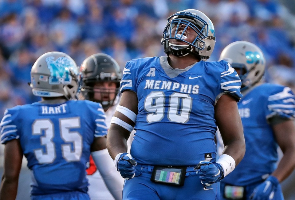<strong>Tigers defensive lineman John Tate IV, seen here in 2018, missed last year but is&nbsp;back on the field as a starter on the defensive line.</strong> (Daily Memphian file)