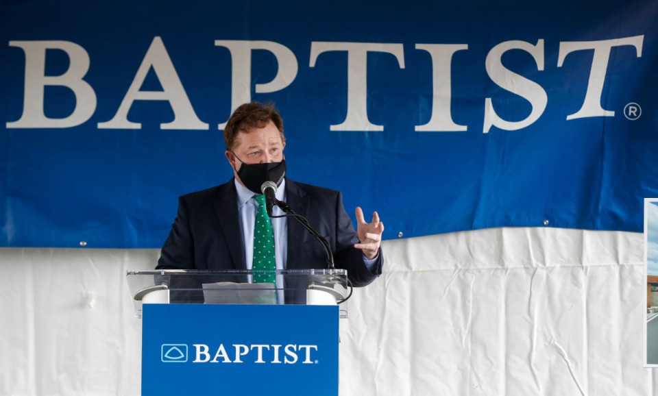 <strong>Baptist Memorial Health Care President and CEO Jason Little speaks during a groundbreaking ceremony for a new freestanding emergency department on Wednesday, Sept. 15, 2021 in Arlington.</strong> (Mark Weber/The Daily Memphian)