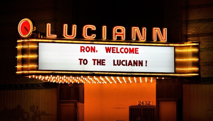 The five-month project to restore the 82-year-old marquee of the Luciann Building climaxed Thursday night when the sign was turned on. (Tom Bailey/Daily Memphian)