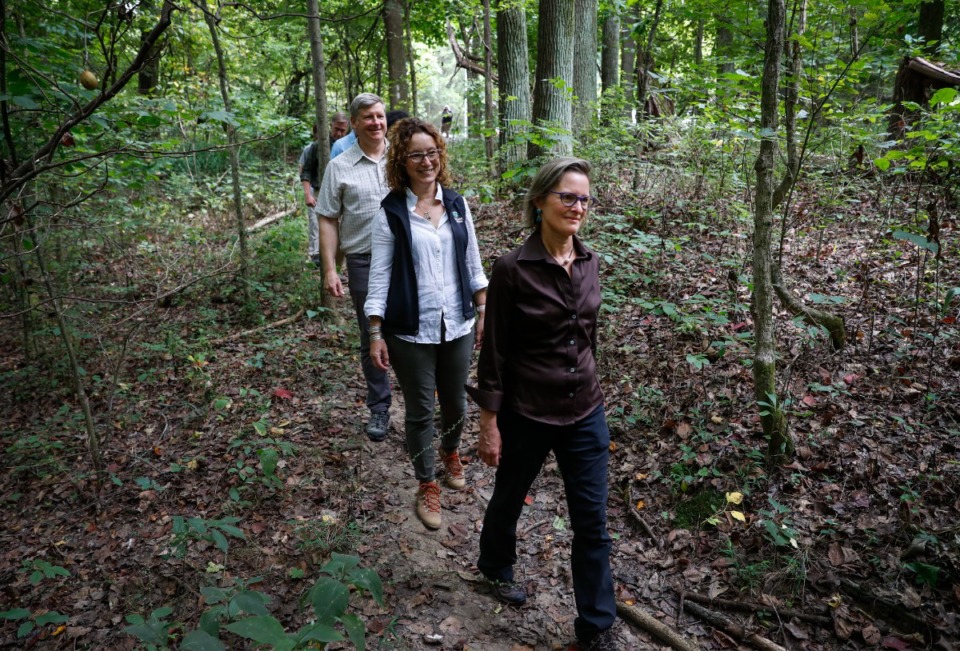 <strong>Margaret Jones Fraser (front) takes part in a tour of the 144 acres her family donated.</strong> (Mark Weber/The Daily Memphian)