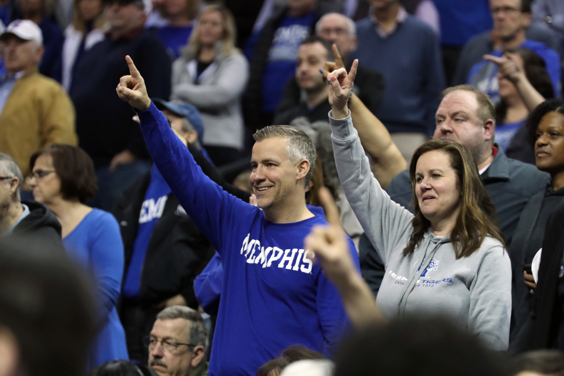 <strong>Memphis fans cheer on the Tigers at Sunday's game against the Connecticut Huskies at FedExForum.</strong> (Karen Pulfer Fochy/Special to the Daily Memphian)