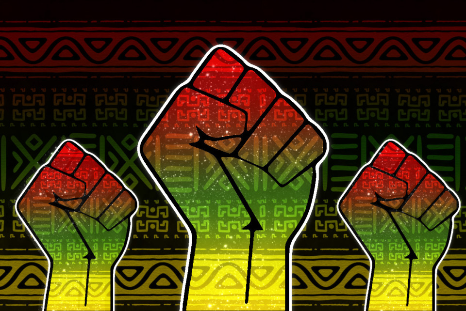<strong>The winning entry in the Black history library card contest in the 10-17 category, by 17-year-old Rachael Douglass, features three Black Lives Matter symbols in a Rastafarian ombr&eacute; color.</strong> (Submitted)