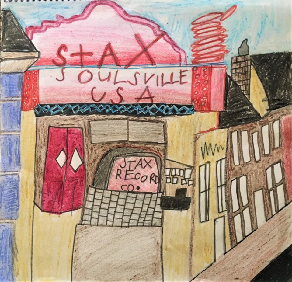 <strong>The winning design for the children&rsquo;s category in the Black history library card contest pictures Stax Museum, was drawn and colored in with crayon by Ryan Garnett.</strong> (Submitted)
