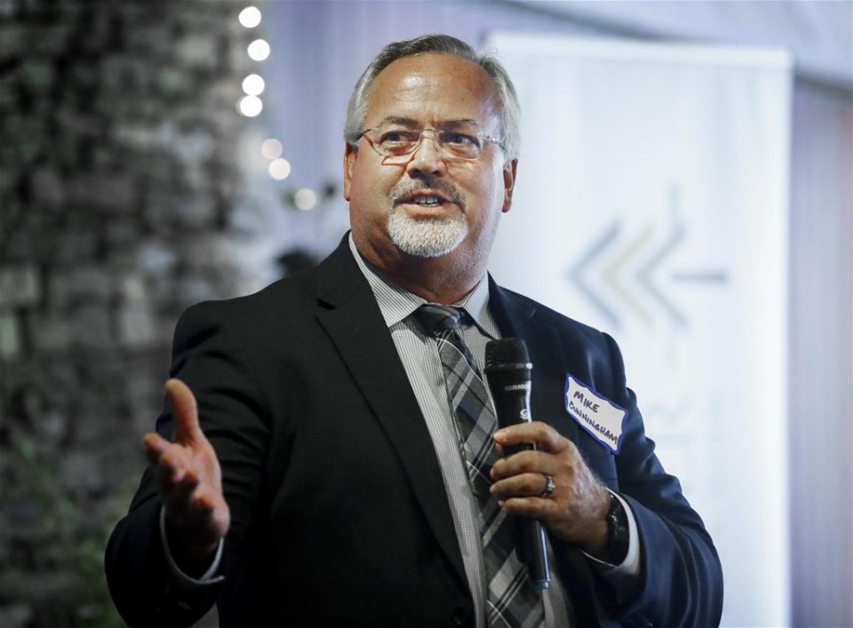 <strong>Lakeland Mayor Mike Cunningham gives his state of the city address at the Lakeland Chamber of Commerce luncheon on Wednesday, Sept. 22, 2021.</strong> (Mark Weber/The Daily Memphian)