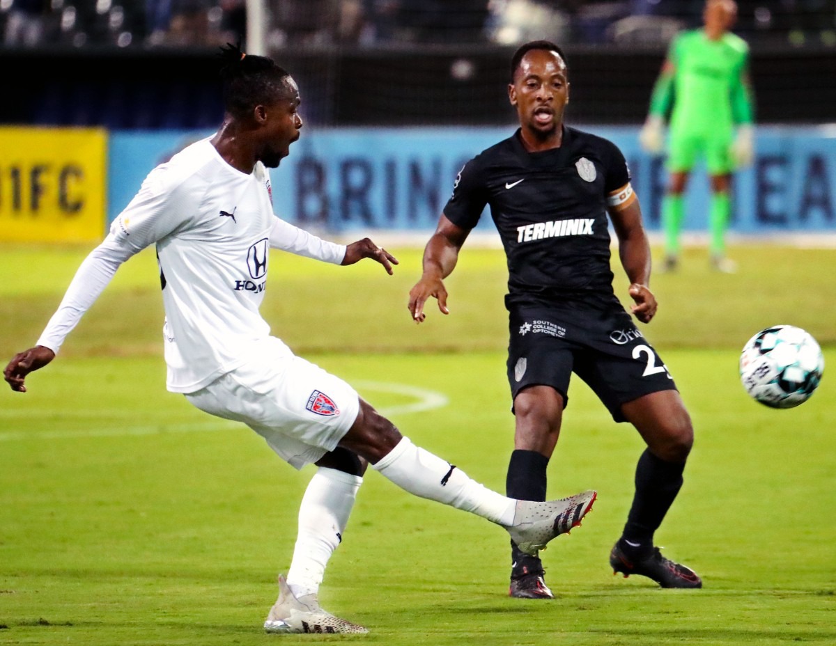 <strong>Memphis 901 FC midfielder Leston Paul (23) tries to steal the ball on Sept. 22, 2021, during the home match against Indy Eleven.</strong> (Patrick Lantrip/Daily Memphian)
