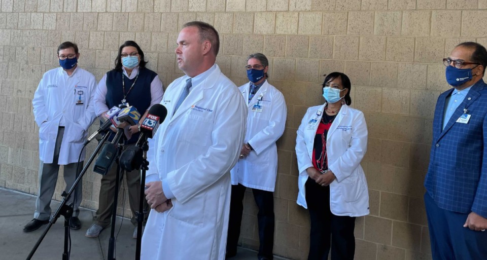 <strong>Dr. Peter Fischer, trauma center medical director at Regional One, speaks at a press conference Friday, Sept. 24, about the hospital dealing with mass injuries after the shooting Thursday at the Kroger on Byhalia Road in Collierville.</strong> (Yolanda Jones/Daily Memphian)