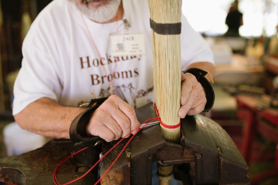 <strong>Jack Martin makes traditional broomsat the Pink Palace Crafts Fair.</strong> (Lucy Garrett/Special to The Daily Memphian)