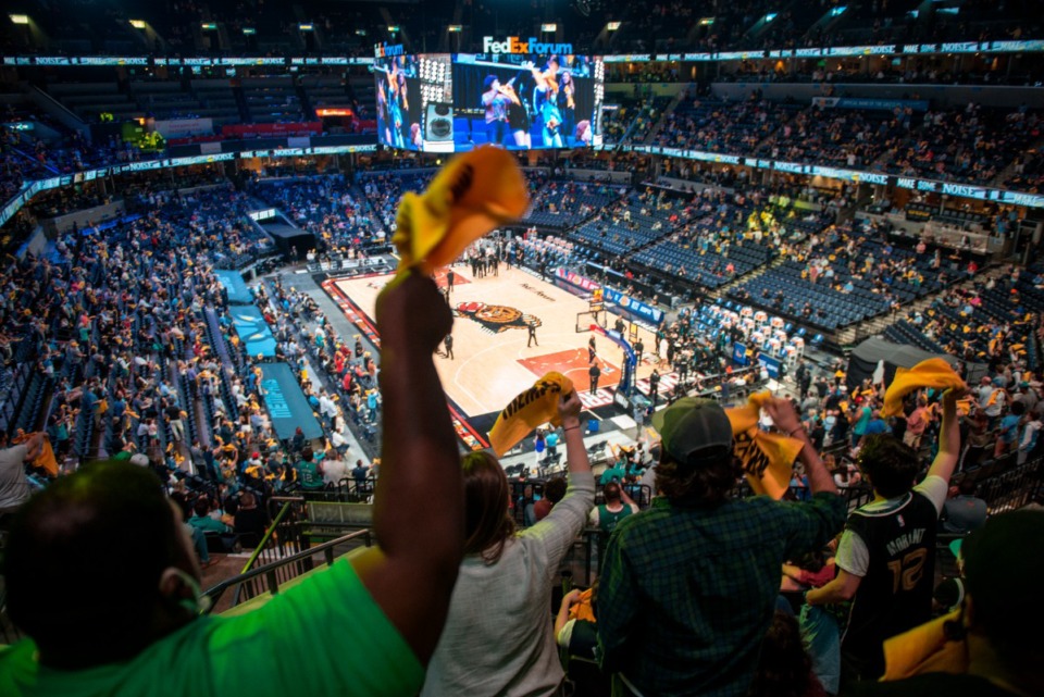 <strong>Fans cheer at a Memphis Grizzlies game May 19, 2021 at FedExForum. Fans wanting to attend Grizzlies or Tigers games this season at FedExForum must present proof of having received at least one COVID-19 vaccination dose, or if they are unvaccinated, must present proof of a negative test taken at least 72 hours in advance</strong>. (AP Photo/Brandon Dill)