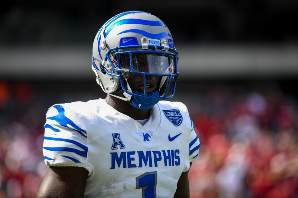 <strong>Jacobi Francis (1) of the Memphis Tigers looks on during the game against the Temple Owls at Lincoln Financial Field on Oct. 2, 2021 in Philadelphia.</strong> (Kate Frese/Special to the Daily Memphian )