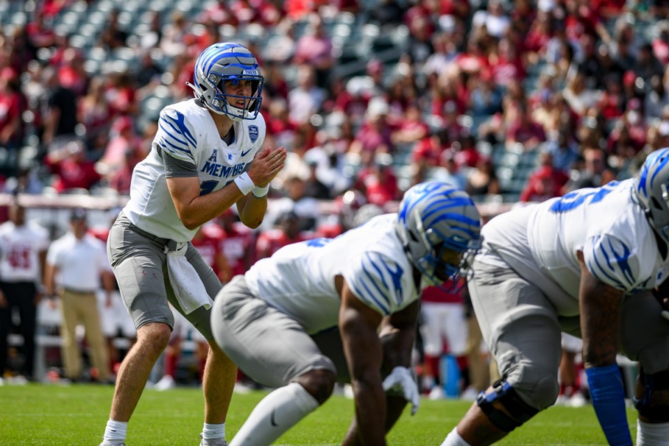 <strong>Seth Henigan (14) of the Memphis Tigers looks on during the game against the Temple Owls at Lincoln Financial Field on Oct. 2, 2021 in Philadelphia.</strong> (Kate Frese/Special to The Daily Memphian)