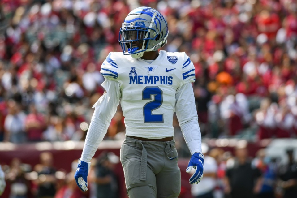 <strong>Julian Barnett (2) of the Memphis Tigers looks on during the game against the Temple Owls at Lincoln Financial Field on Oct. 2, 2021 in Philadelphia.</strong> (Kate Frese/Special to The Daily Memphian)