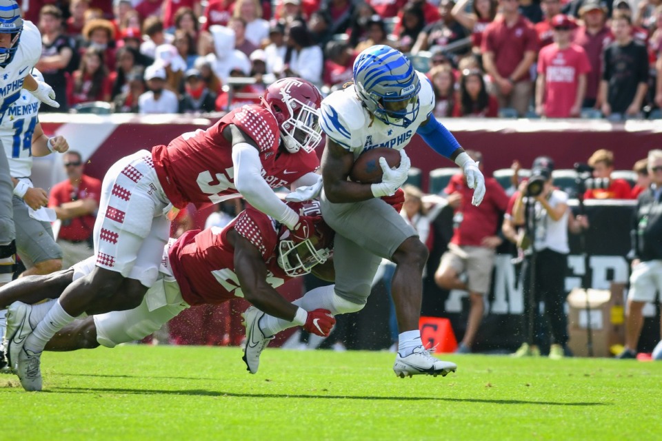 <strong>Rodrigues Clark (2) of the Memphis Tigers runs the ball during the game against the Temple Owls at Lincoln Financial Field on Oct. 2, 2021 in Philadelphia.</strong> (Kate Frese/Special to The Daily Memphian)