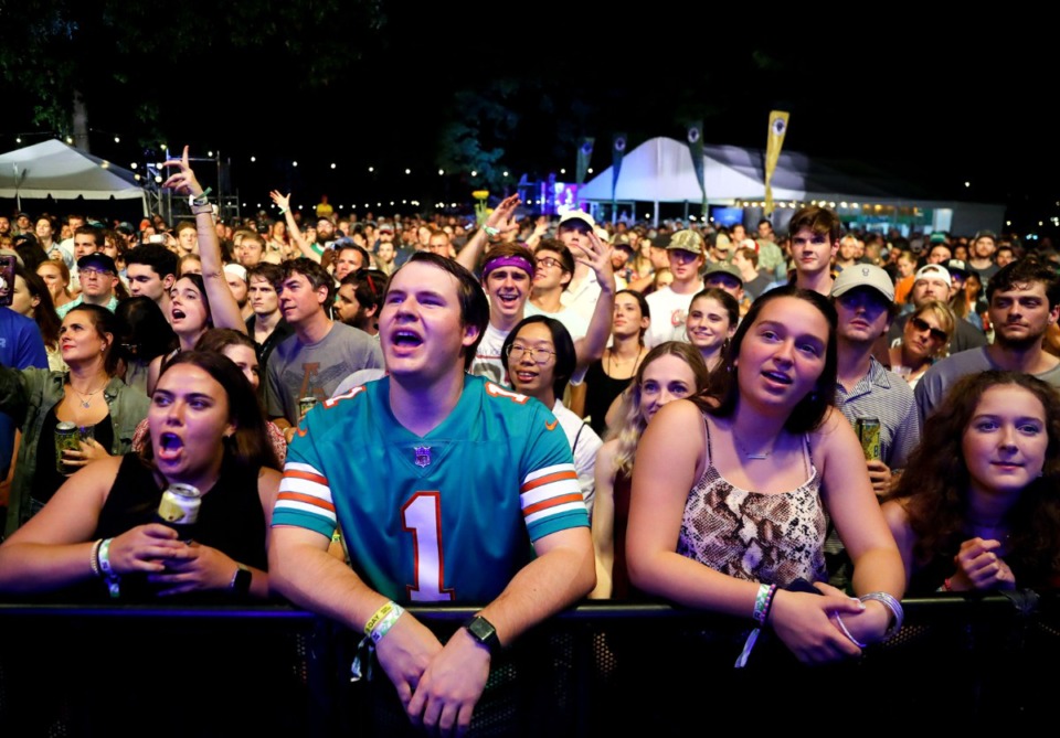 <strong>Audience members sing along to Moon Taxi&rsquo;s performance at the Mempho Music Festival at the Memphis Botanic Garden&rsquo;s Radians Amphitheater Oct. 2, 2021.</strong> (Patrick Lantrip/Daily Memphian)