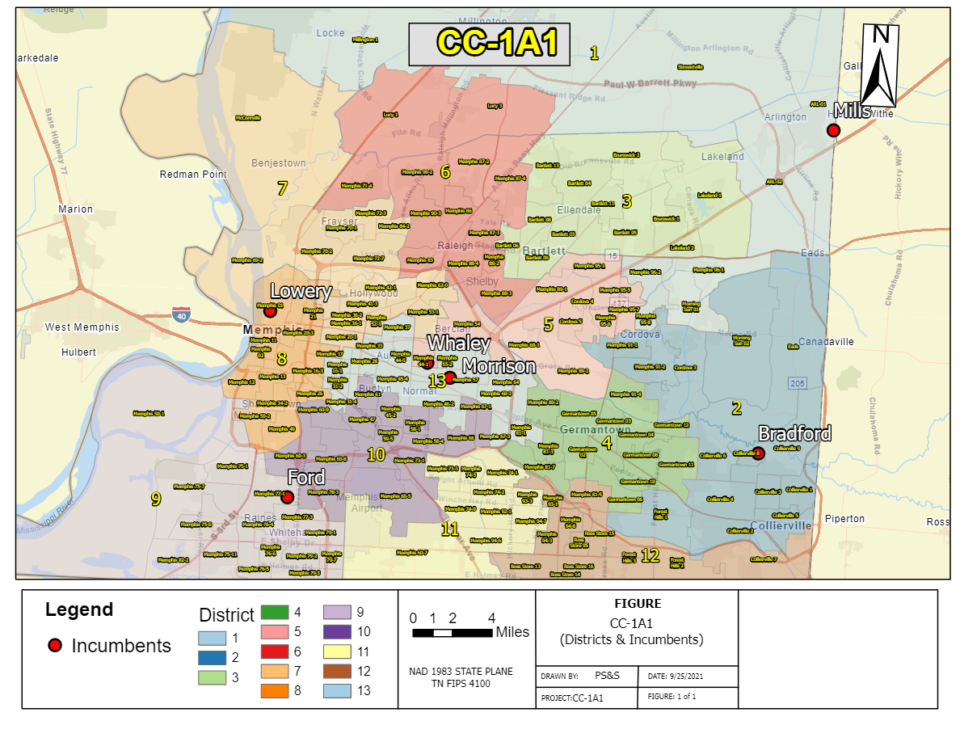 <strong>This second preliminary map from the Sept. 27 meeting shows more emphasis on a Midtown-Downtown commission district and a smaller District 2 as 9,000 people were shifted to other districts.</strong>&nbsp;(Source: Shelby County Commission)