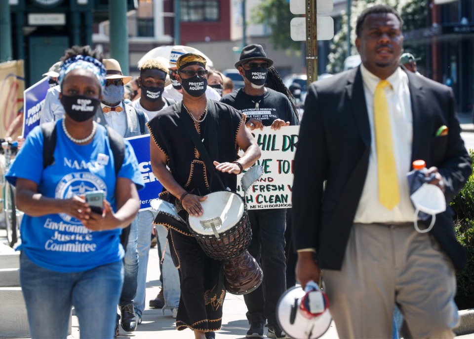 <strong>Demonstrators walk along South Main St. towards City Hall during a MCAP march and rally on Tuesday, August 17, 2021.</strong> (Mark Weber/The Daily Memphian file)