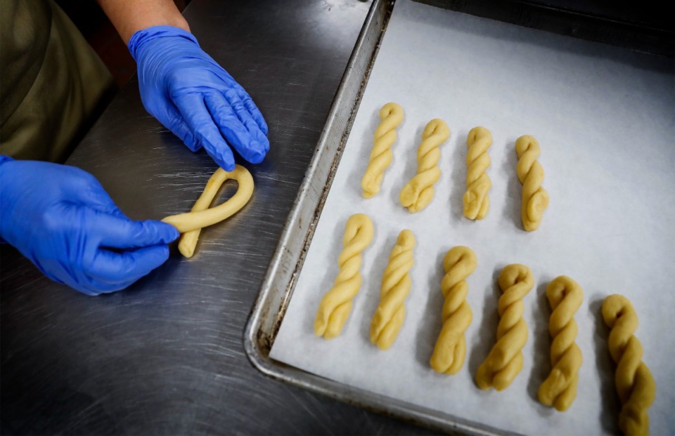 <strong>Volunteers make Koulouria butter cookies while preparing for the Memphis Greek Festival at Annunciation Greek Orthodox Church on Monday, Sept. 27, 2021.</strong> (Mark Weber/The Daily Memphian)