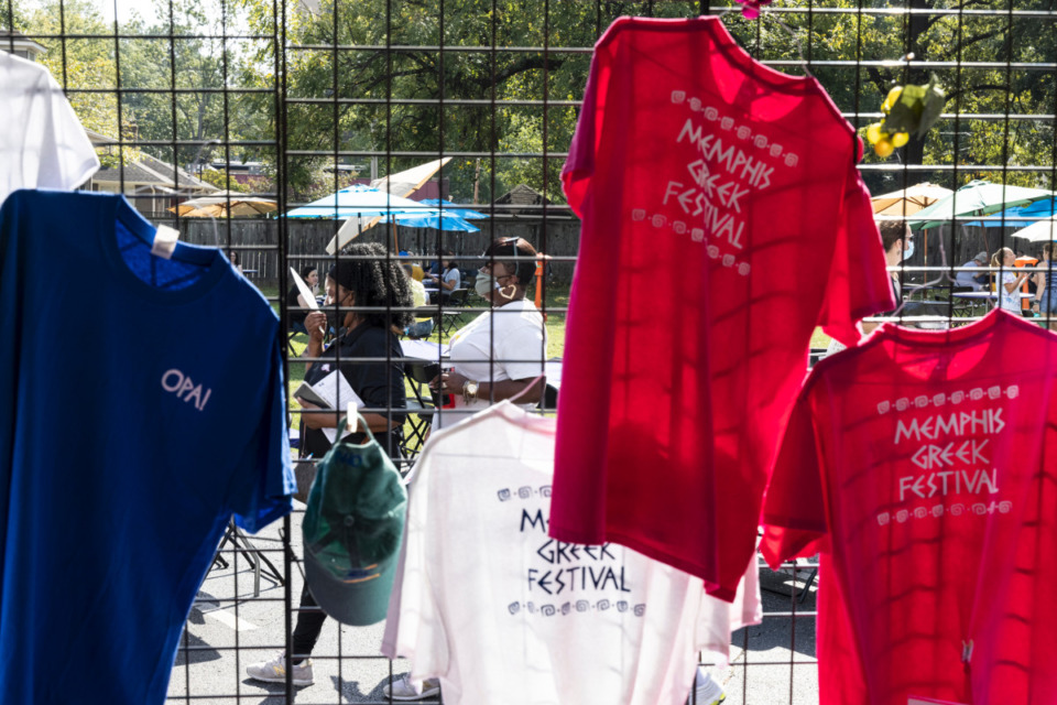 <strong>Memphis Greek Festival T-shirts for sale during the Memphis Greek Festival at Annunciation Greek Orthodox Church. </strong>(Brad Vest/Special to Daily Memphian)