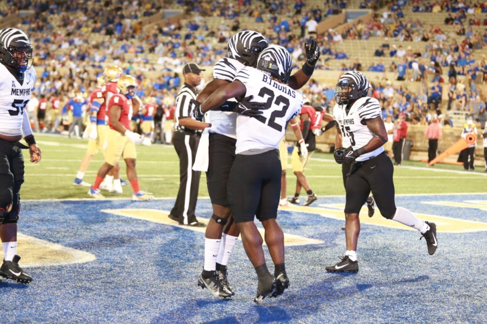 <strong>Tigers celebrate a touchdown against&nbsp; Tulsa</strong>&nbsp;<strong>on Saturday, Oct. 9.</strong>&nbsp;(Joey Johnson/Special to the Daily Memphian)