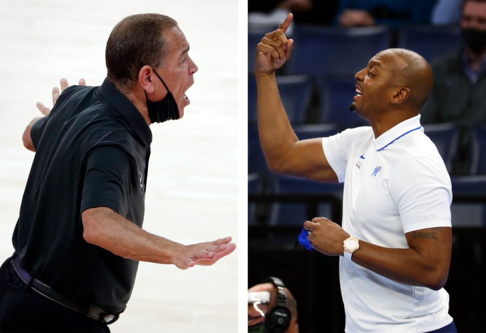 <strong>Houston Cougers Coach Kelvin Sampson (left) says he was surprised by his team being named preseason favorite by the AAC. Meanwhile, Memphis Tigers Coach Penny Hardaway says the snub only serves to motivate him and his team.</strong> (File photos)