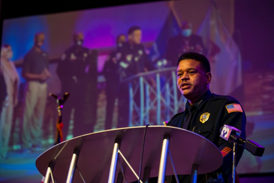 <strong>Memphis Deputy Chief Officer Paul Wright speaks at the violent crime press conference at Pursuit of God and Transformation Church on Oct. 14, 2021.</strong> (Ziggy Mack/Special to The Daily Memphian)