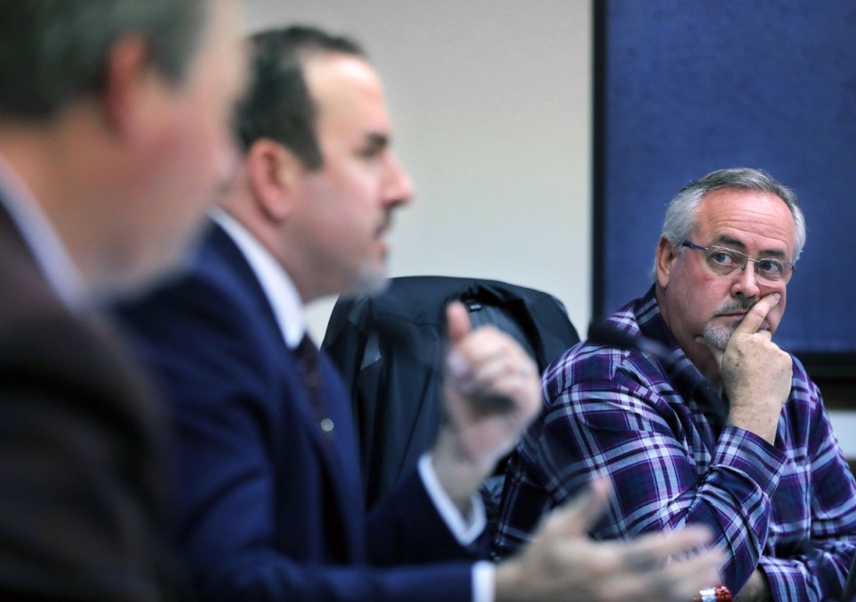 <strong>Mayor Mike Cunningham listens to commissioner Wesley Wright speak during a March 5, 2020 Lakeland Board of Commissioners work session at Lakeland City Hall.</strong> (Patrick Lantrip/Daily Memphian file)