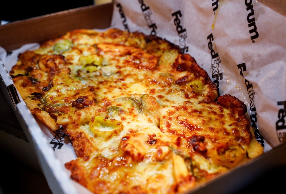 <strong>Slim and Husky&rsquo;s Hot Chicken Pizza will be available at FedExForum during Grizzlies games this season.</strong> (Mark Weber/The Daily Memphian)