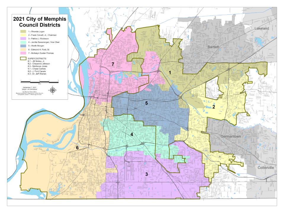 <strong>This is the current map of the seven single-member Memphis City Council districts.</strong>&nbsp;(Source: Memphis City Council)