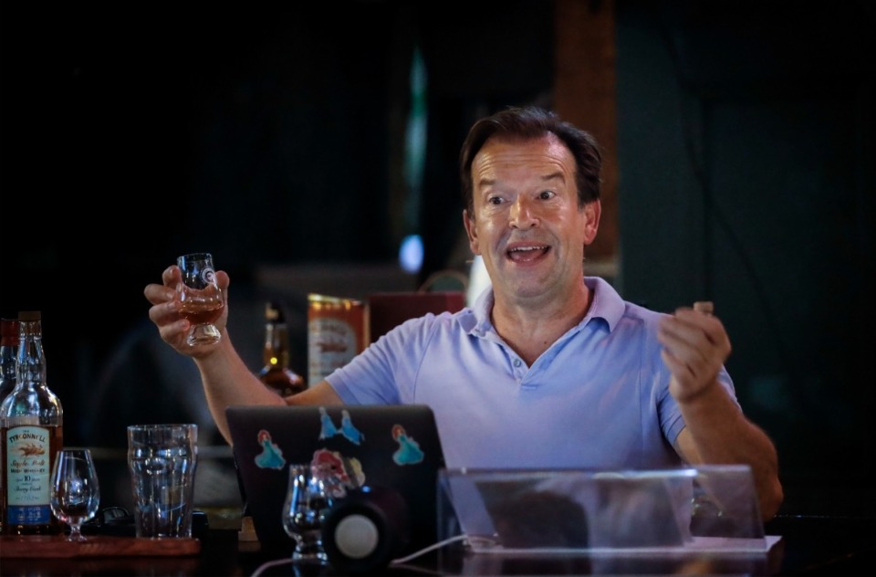 <strong>DJ Naylor, owner of Celtic Crossing, leads a whiskey tasting event on Sept. 3, 2020. Tastings return to the pub on Oct. 28.&nbsp;</strong>(Mark Weber/Daily Memphian file)