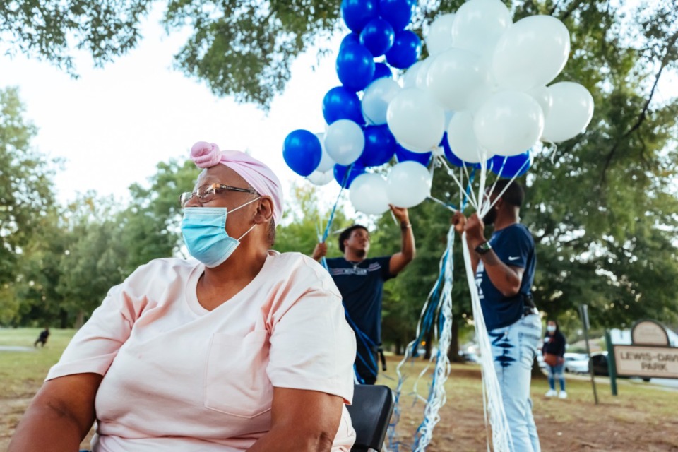 <strong>Curley Lee, a relative of slain USPS employee Demetria Dortch, attends the vigil at Lewis-Davis Park in Orange Mound</strong>&nbsp;<strong>on Oct. 20, 2021.</strong> (Ziggy Mack/Special to The Daily Memphian)