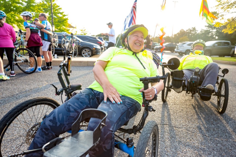<strong>Wendy Lippin and her husband Tom Treadway road their recumbent tricycles in the 18-mile Ride for Education that started at Bornblum Jewish Community School in East Memphis, Sunday, Oct. 24, 2021.</strong> (Ziggy Mack/Special to The Daily Memphian)
