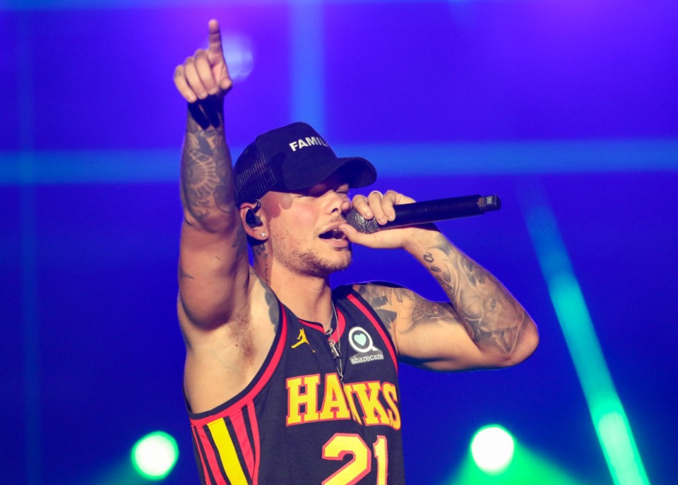 <strong>Kane Brown performs during the Blessed &amp; Free Tour at State Farm Arena on Sunday, Oct. 24, 2021, in Atlanta.</strong> (Photo by Robb Cohen/Invision/AP)