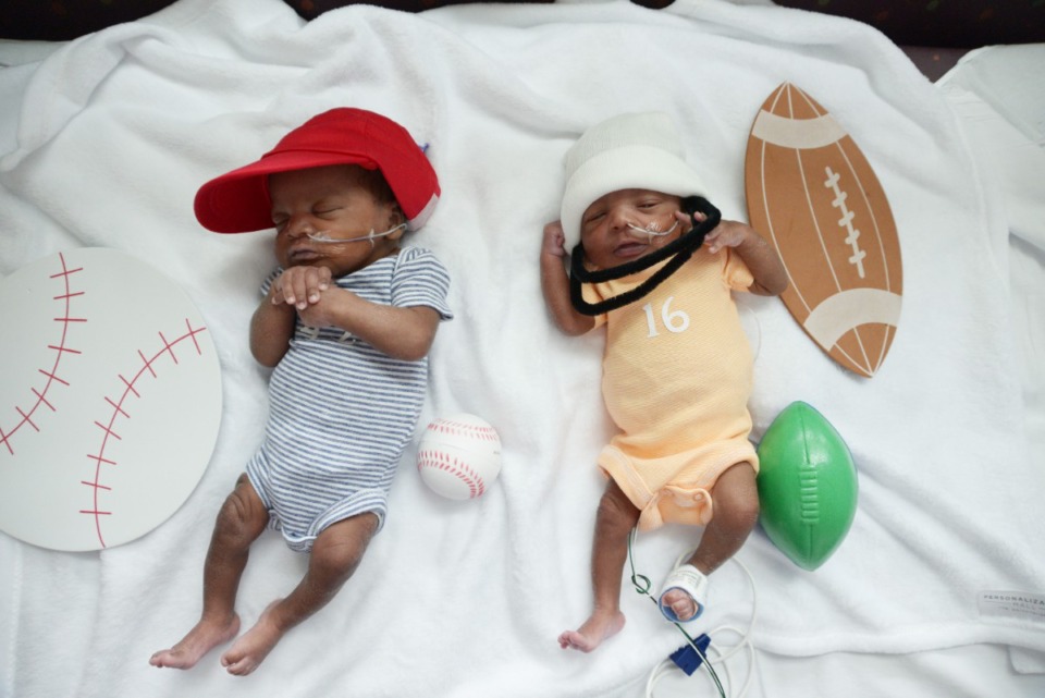<strong>These NICU babies were dressed as a baseball and a football player for Halloween.</strong> (Courtesy Methodist Le Bonheur Germantown)
