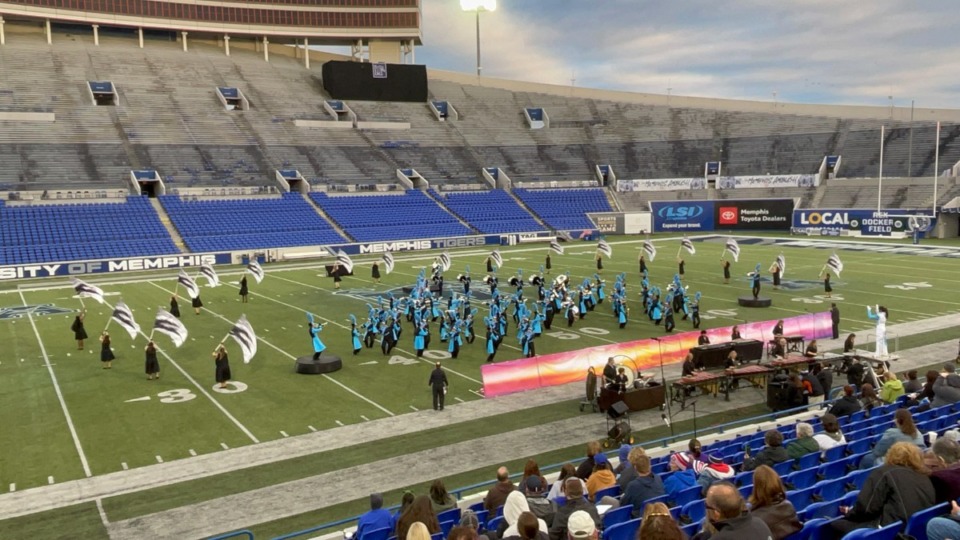 <strong>The South Gibson High School Marching Band was one of 18 Mid-South high school troupes competing Saturday at the Bandmasters Championship at Liberty Bowl Memorial Stadium.&nbsp; </strong>&nbsp;(Julia Baker/The Daily Memphian)