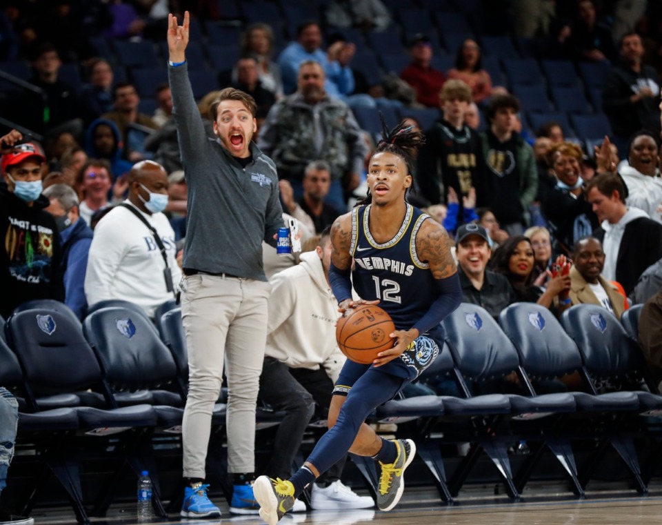 <strong>Grizzlies fans celebrate after a steal by guard Ja Morant against the Denver Nuggets on Wednesday, Nov. 3.</strong> (Mark Weber/Daily Memphian)