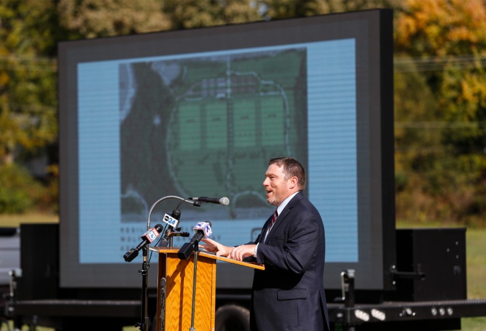 <strong>City of Memphis Director of Park Recreation Nick Walker speaks during a groundbreaking ceremony at Kennedy Park on Monday, Nov. 1</strong>. (Mark Weber/Daily Memphian)