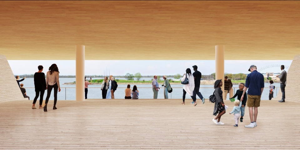 <strong>A river window in the proposed new Brooks Museum Downtown will remind visitors of their position in relation to the river and the city.</strong> (&copy; Herzog &amp; de Meuron)