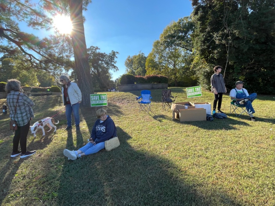 <strong>Supporters of the Save the Greensward movement gather at Overton Park Saturday, Nov. 6.</strong> (Julia Baker/The Daily Memphian)