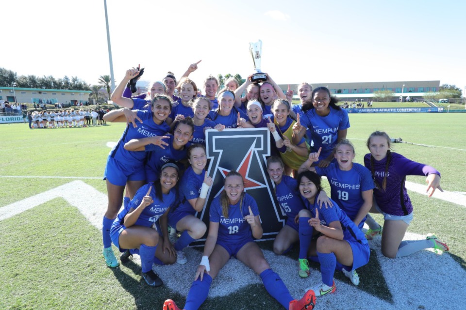 <strong>The University of Memphis women&rsquo;s soccer team secured their berth to the NCAA National Tournament with their American Athletic Conference Championship win over the Bulls of South Florida.</strong> (Courtesy American Athletic Conference/Mike Carlson)&nbsp;