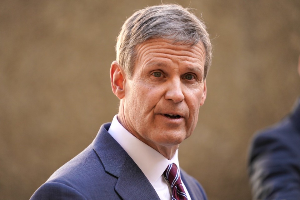 <strong>Tennessee Gov. Bill Lee speaks to reporters Tuesday, Jan. 19, 2021, in Nashville.</strong> (AP Photo/Mark Humphrey)