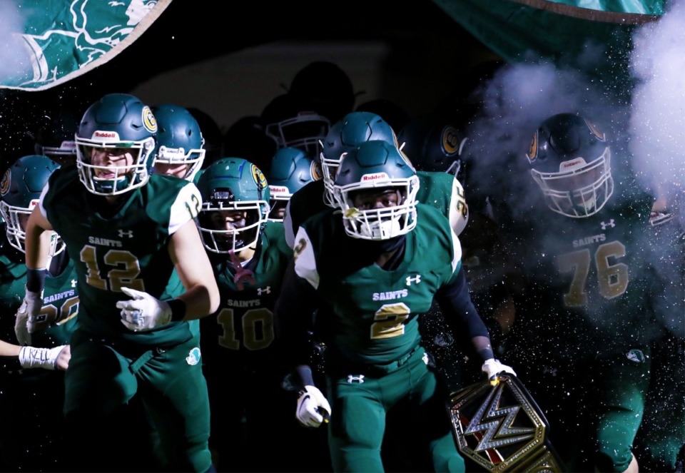 <strong>Briarcrest players take the field before the Nov. 12, 2021, game against CBHS.</strong> (Patrick Lantrip/Daily Memphian)